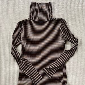 J Crew Navy & Tan Striped Tissue Turtleneck